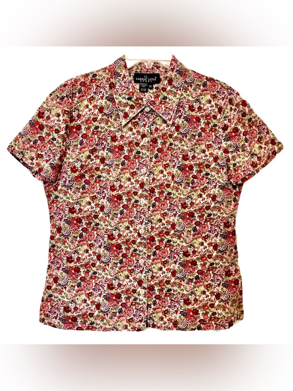 Carole Little Sport Vintage 1980’s Womens M Floral Short Sleeve Button Up Shirt